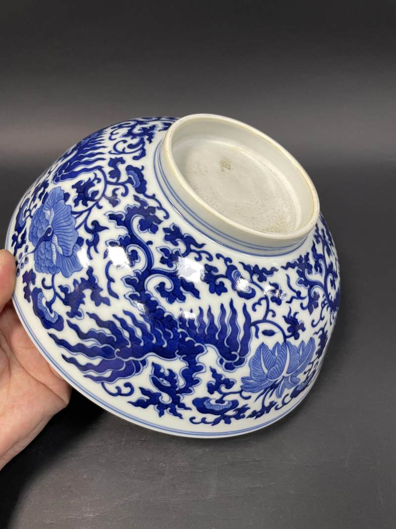 清道光 青花穿花夔凤纹大碗 - 图8