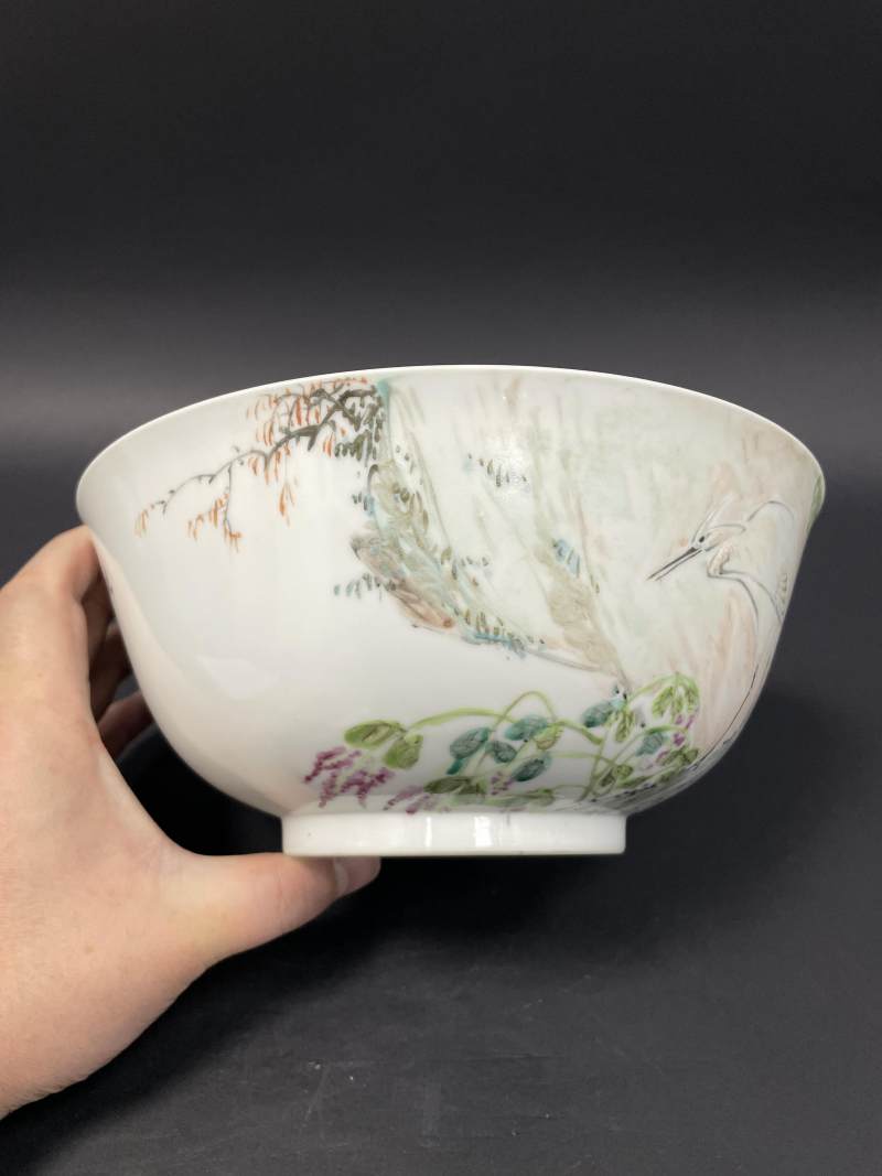 清光绪十五年（1889年） 张子英绘浅绛彩枝头清韵图大碗 - 图2