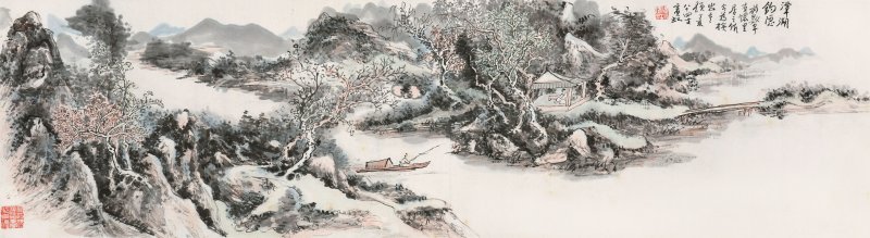 黃賓虹　潭湖釣隱　設色紙本　鏡框 | HUANG BINHONG (1865-1955)
