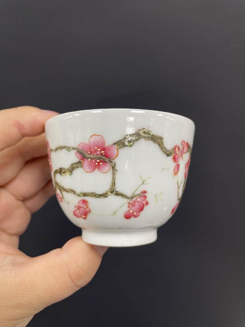 清中期 粉彩梅花诗文杯 - 图3
