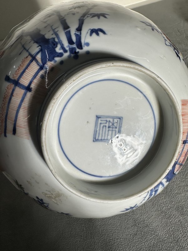 清康熙 青花五彩花鸟花口大碗 - 图16