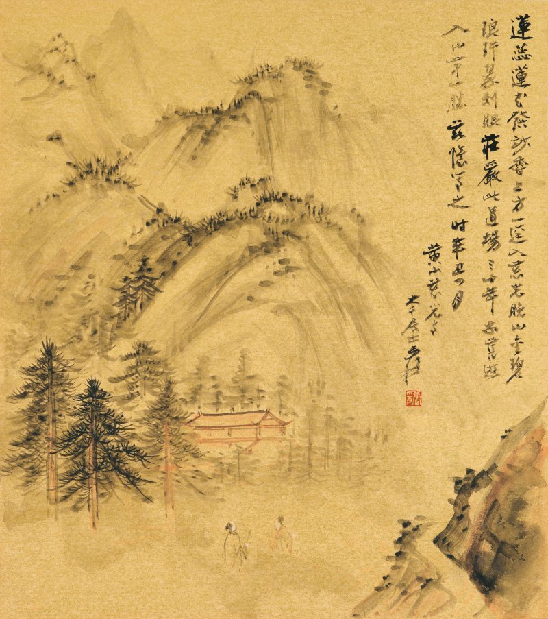 張大千　黃山慈光寺　設色金卡紙　鏡框　一九六一年作 | ZHANG DAQIAN (CHANG DAI-CHIEN, 1899-1983)