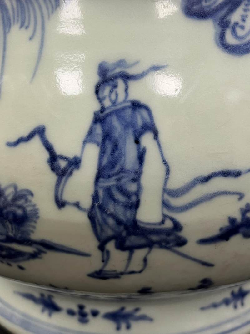 明中期 青花高士图蝠耳大炉 - 图10