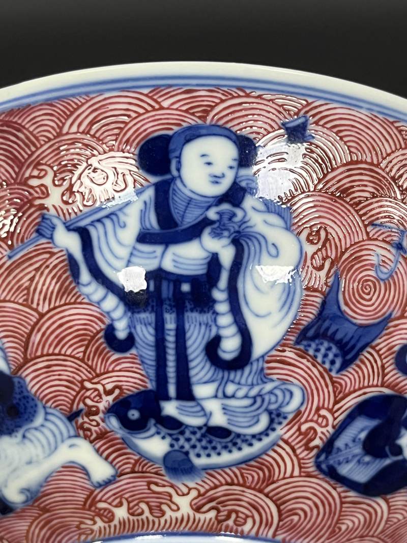 清光绪 青花胭脂红八仙庆寿图大碗 - 图11