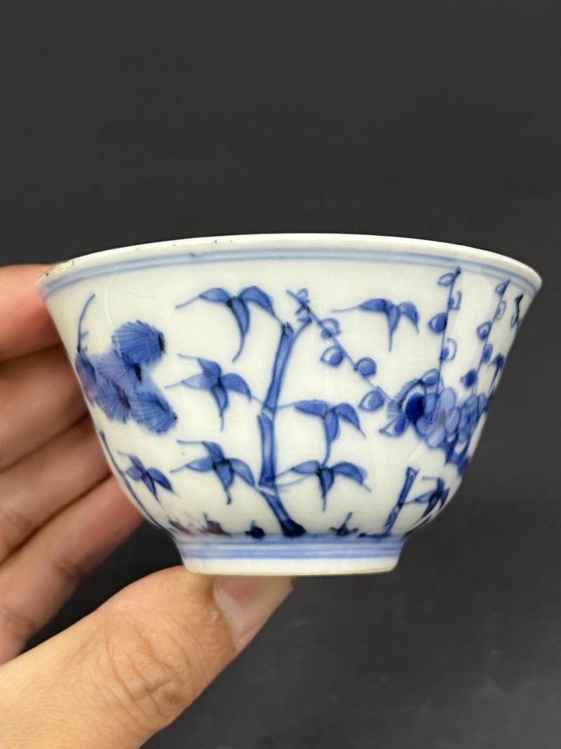 清康熙 青花岁寒三友图杯一对 - 图6