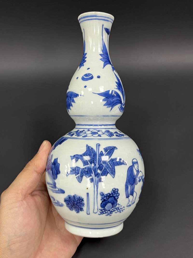 明崇祯 青花高官厚禄图小葫芦瓶 - 图5