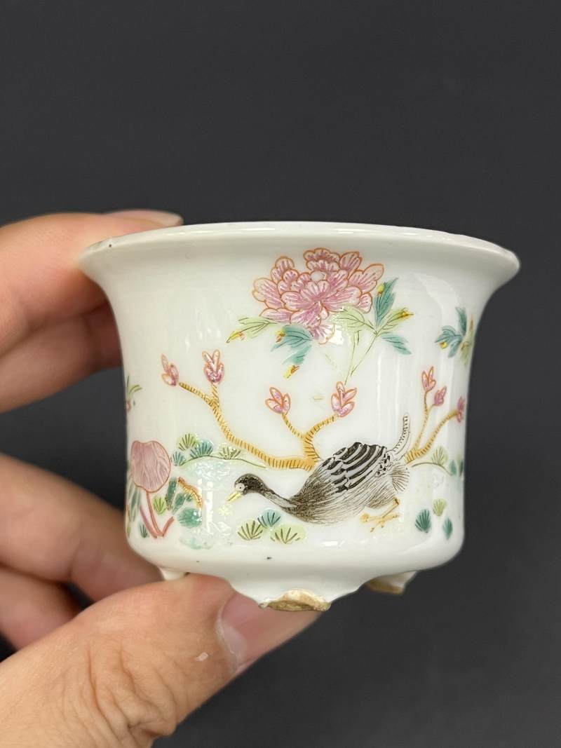 清中期 粉彩芦雁图小菖蒲盆一对 - 图4