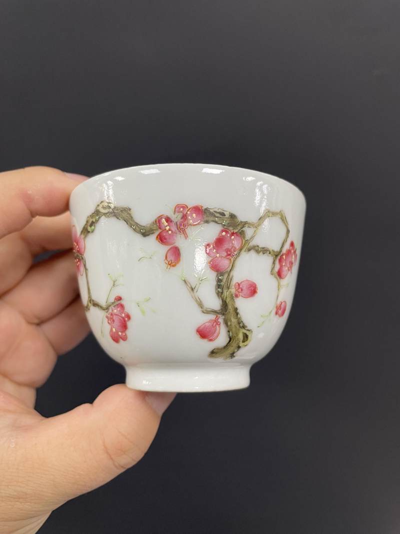 清中期 粉彩梅花诗文杯 - 图4