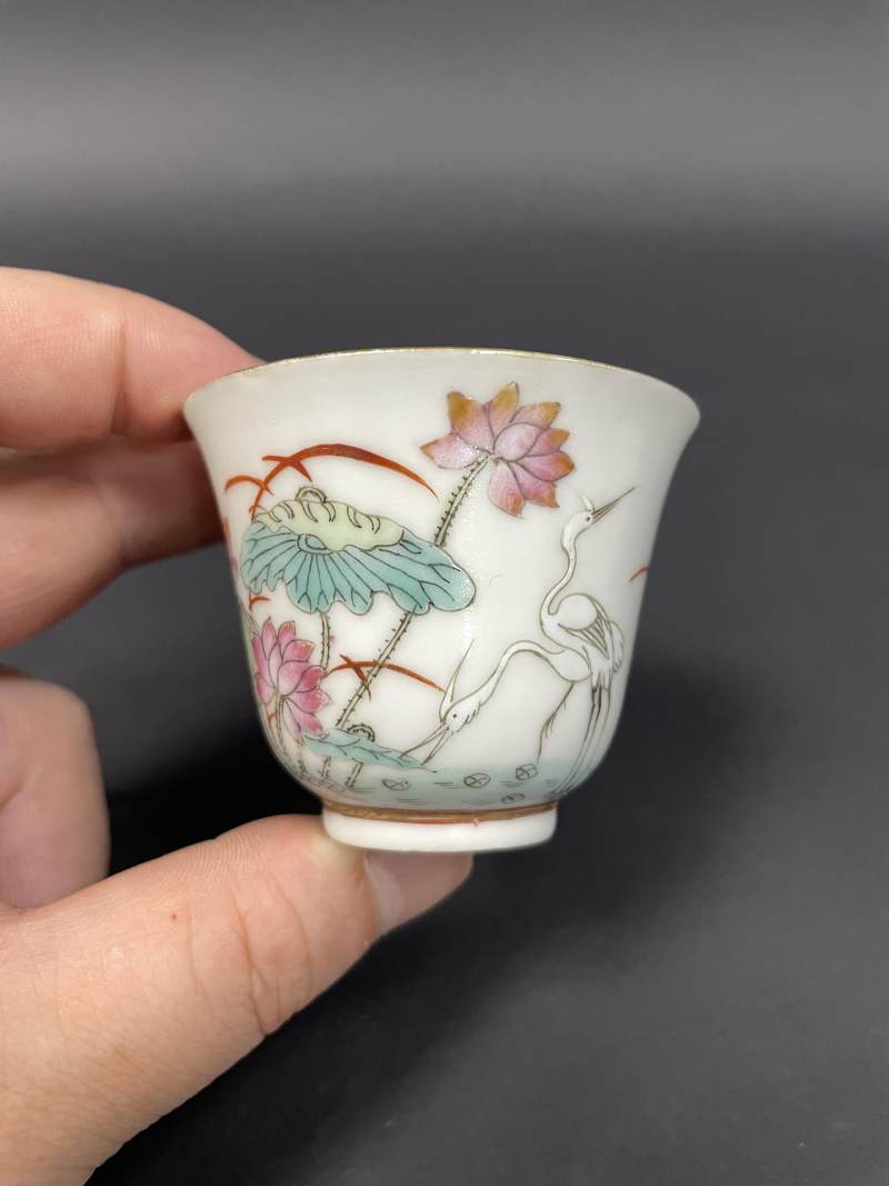 清同治 粉彩一路连科图杯 - 图3