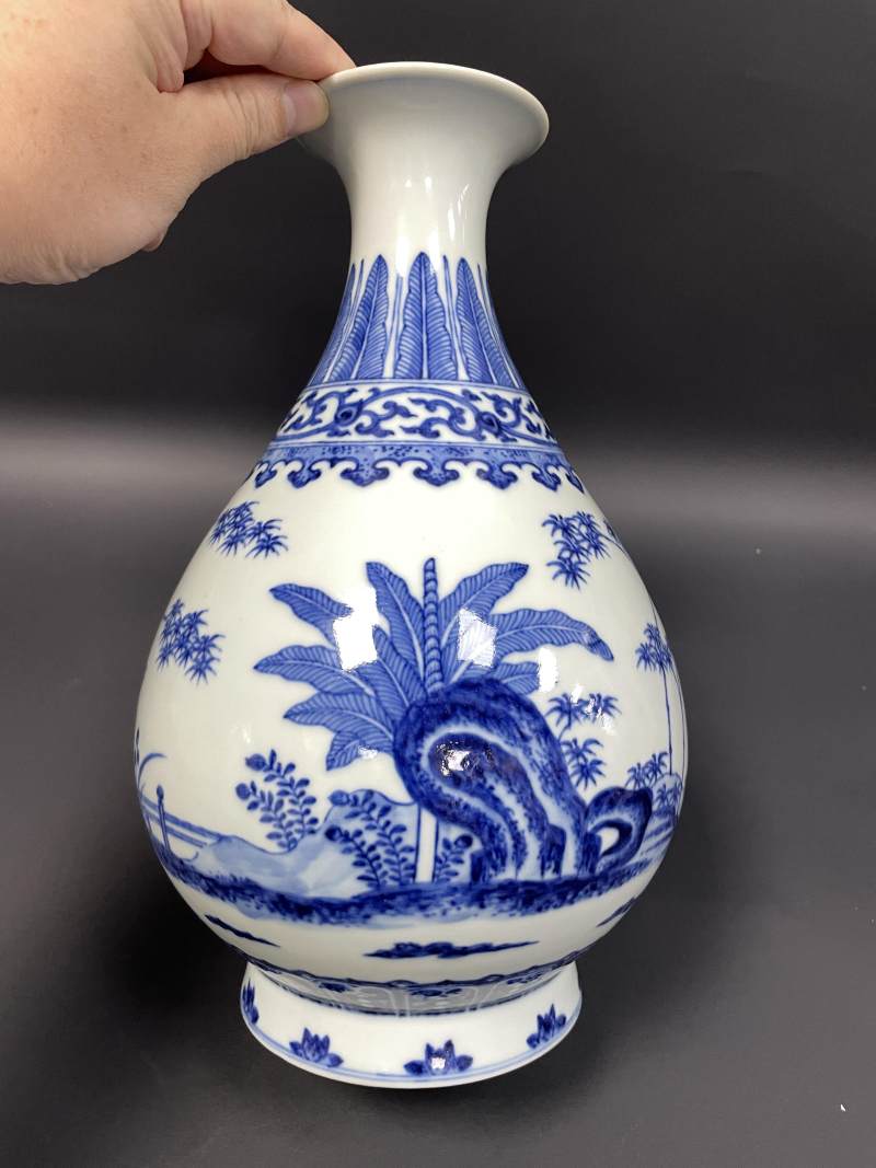 清咸丰 青花竹石芭蕉图玉壶春瓶 - 图2