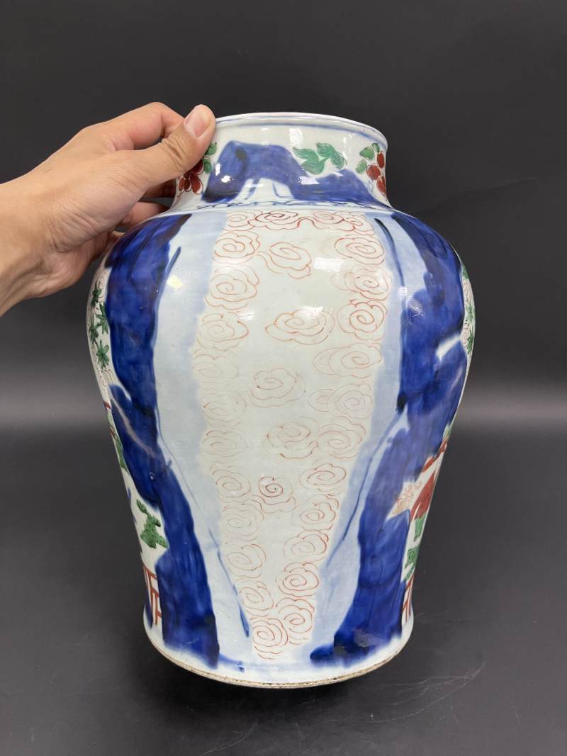 清顺治 青花五彩四妃十六子图将军罐 - 图7