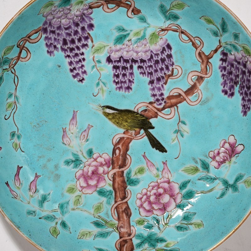 清光绪 松石绿地花鸟盘 - 图2