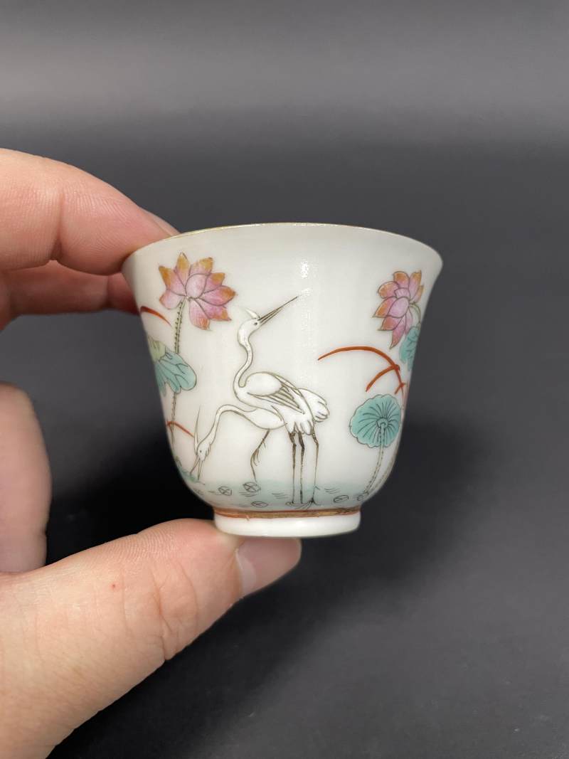 清同治 粉彩一路连科图杯 - 图4