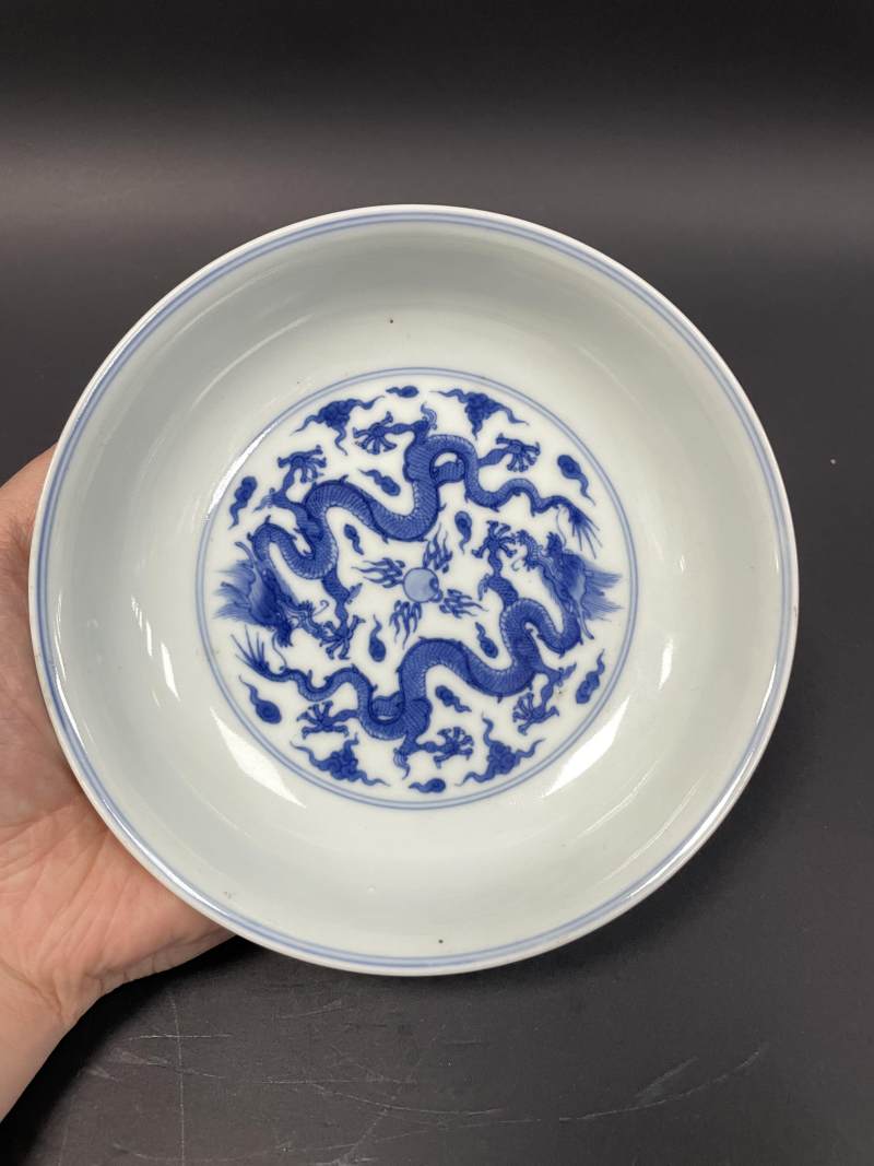 清雍正 青花云龙纹盘 - 图2