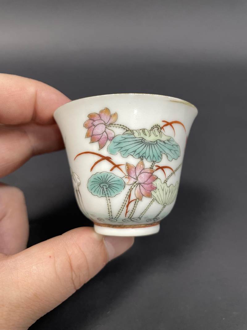 清同治 粉彩一路连科图杯 - 图5