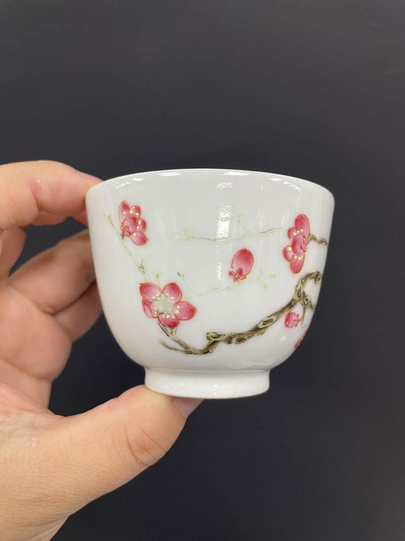 清中期 粉彩梅花诗文杯 - 图7