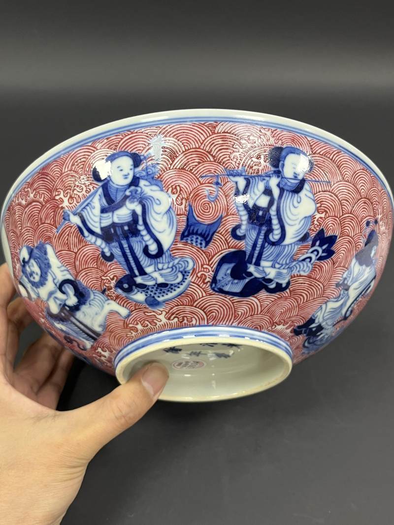 清光绪 青花胭脂红八仙庆寿图大碗 - 图5