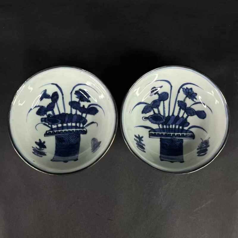 明 青花篮花纹碗盘一对 - 图21