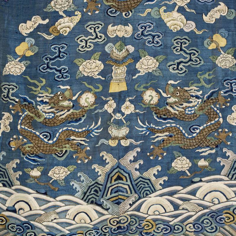 清 蓝地缂丝龙袍 - 图5