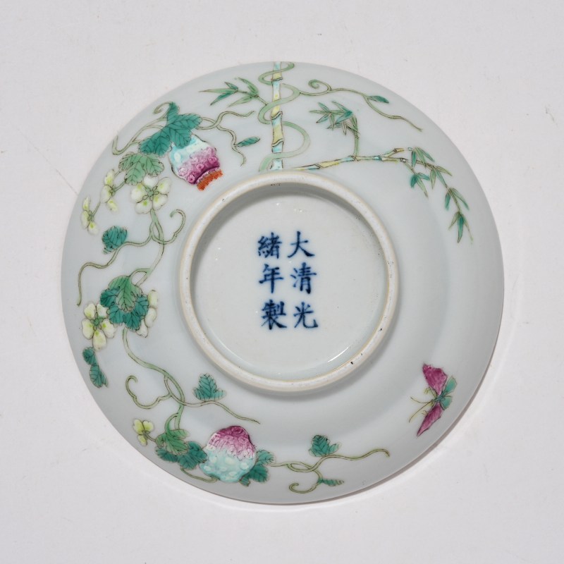 清光绪 粉彩过枝癞瓜纹小碟两只 - 图6