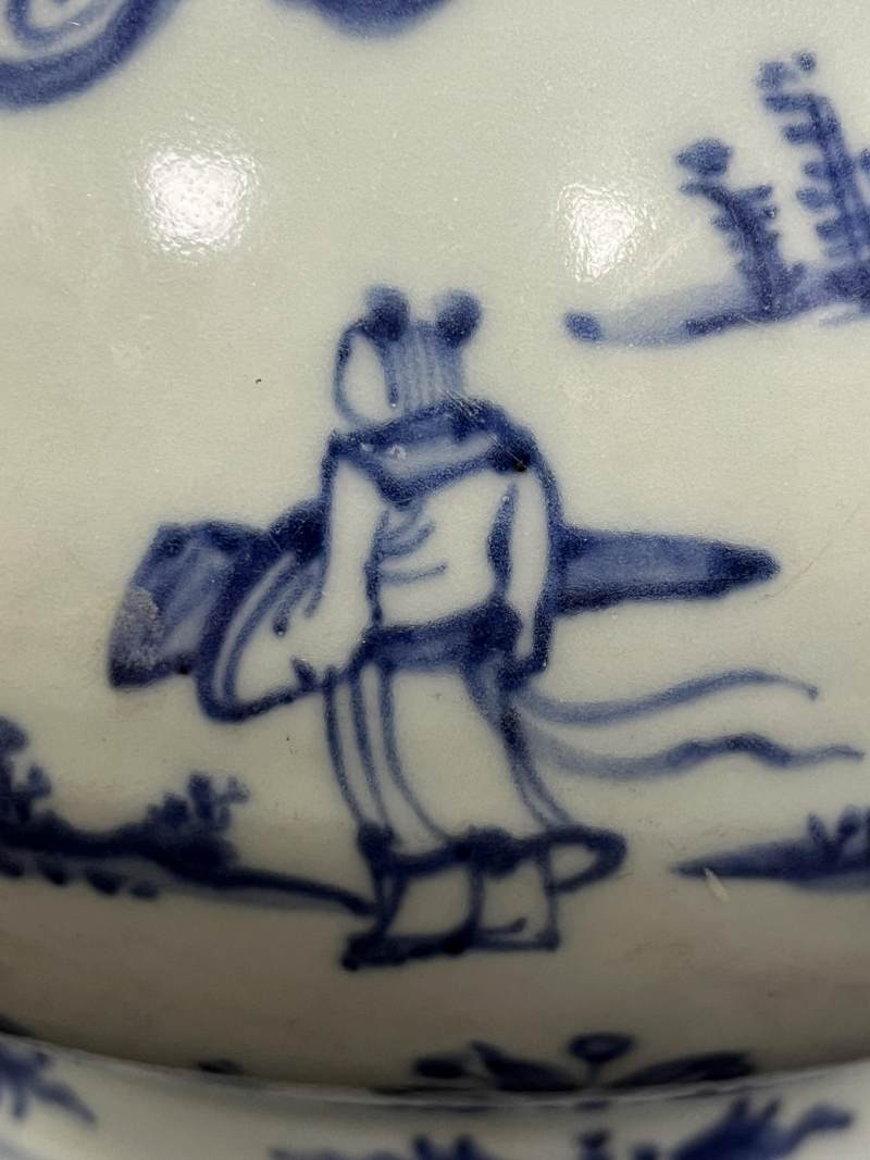 明中期 青花高士图蝠耳大炉 - 图11