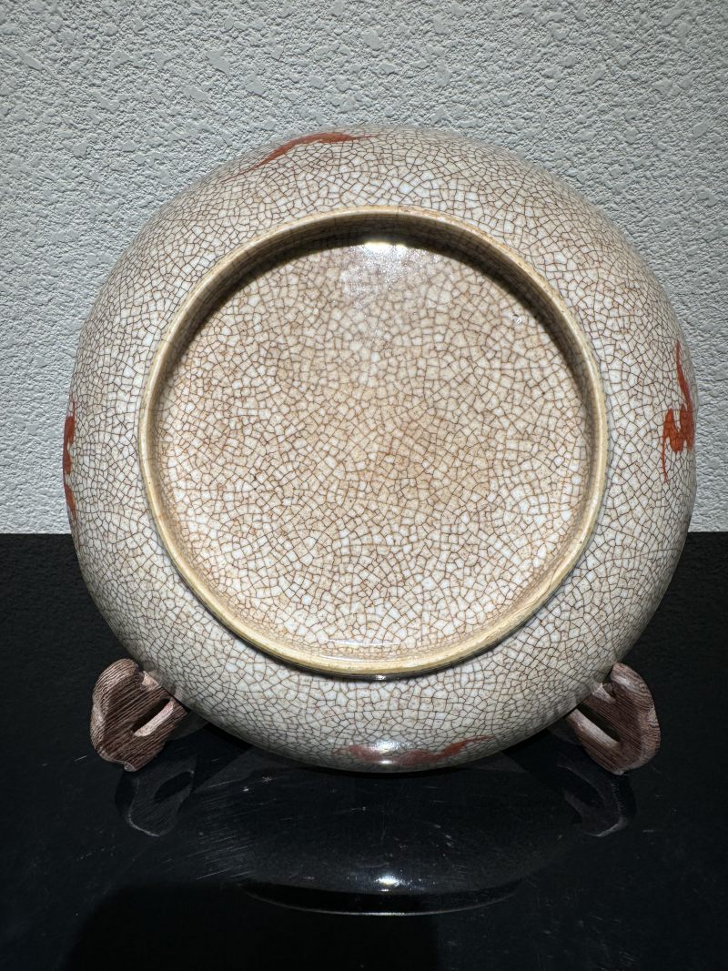 清光绪 哥釉粉彩八破盘 - 图2
