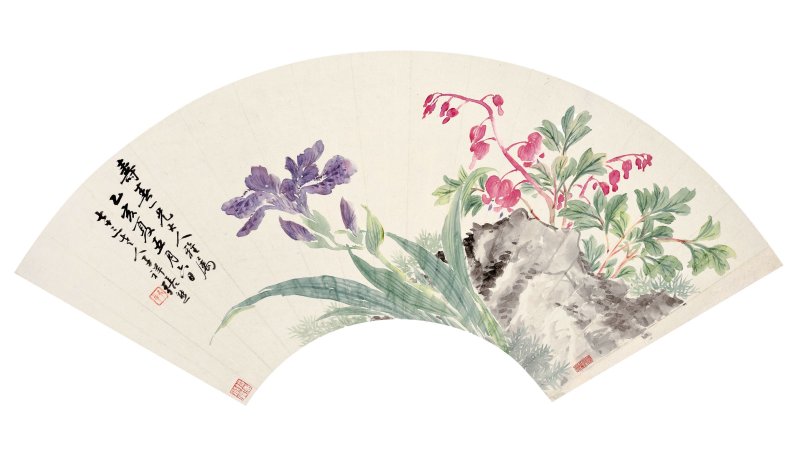 張熊　紫鳶荷包　設色紙本　扇面鏡心　一八七五年作 | ZHANG XIONG (1803-1886) - 图3