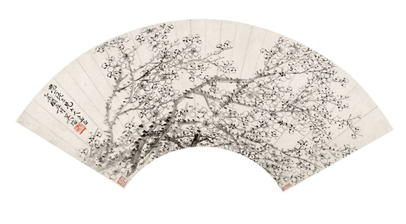 吳滔　墨梅 　水墨紙本　扇面鏡心　一八九五年作 | WU TAO (1840-1895) - 图3