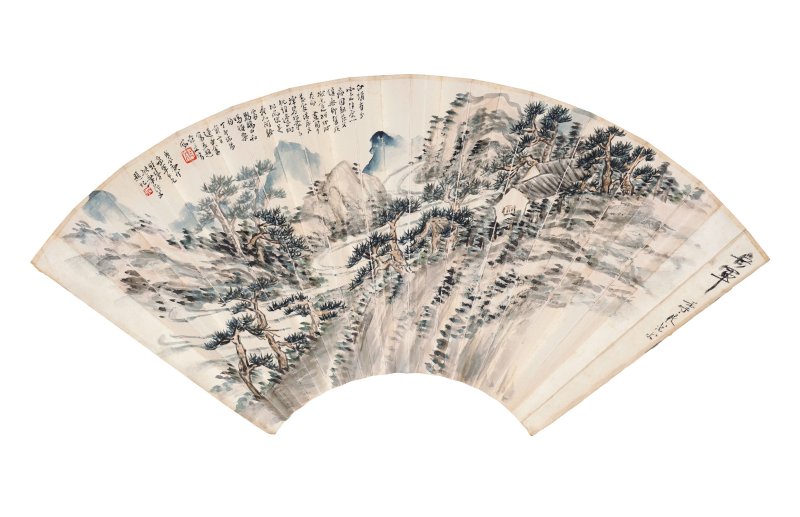 姚華　碧雲松風　設色紙本　成扇（無骨）　一九二七年作 | YAO HUA (1876-1930)