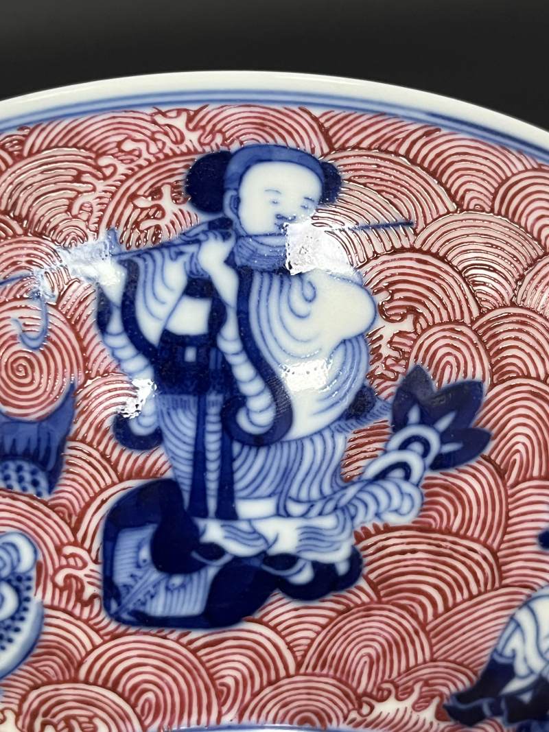 清光绪 青花胭脂红八仙庆寿图大碗 - 图12