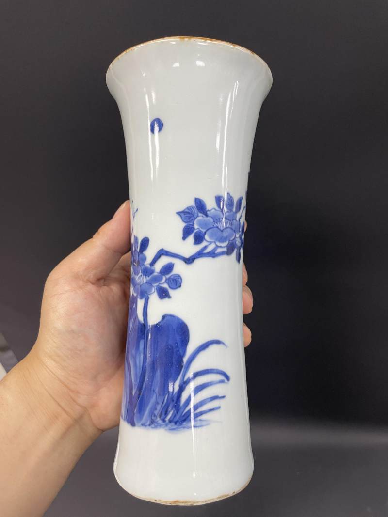 明崇祯 青花花鸟纹花觚 - 图4