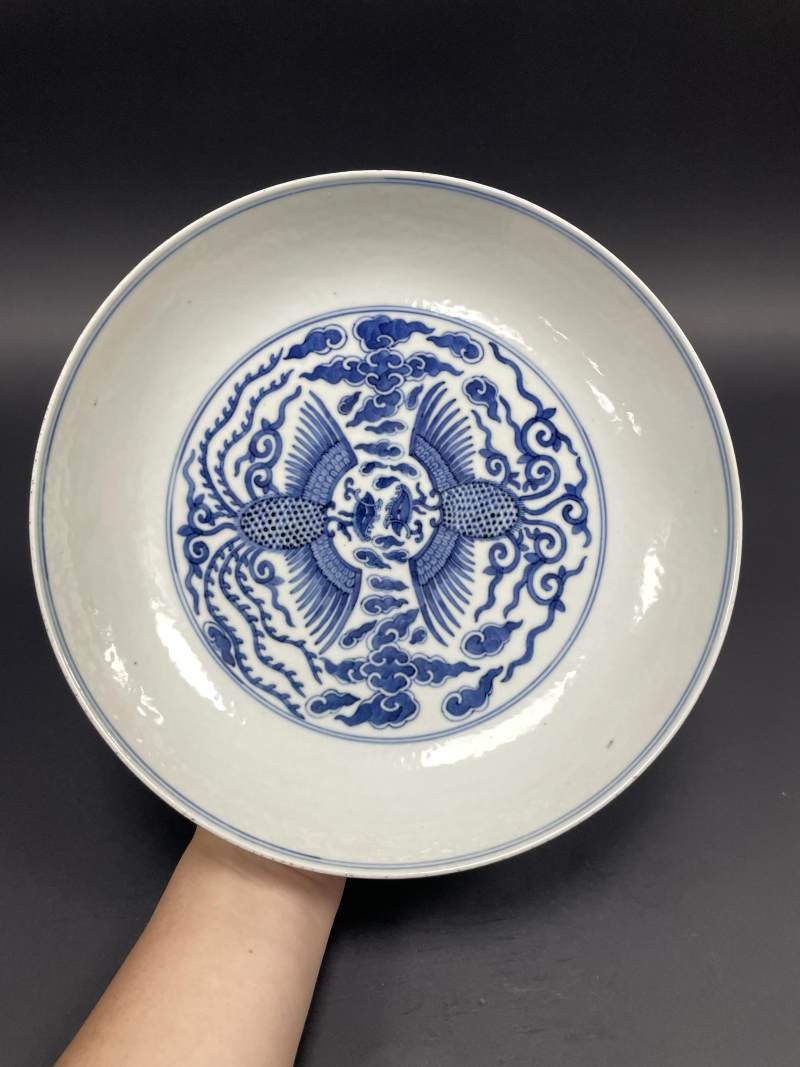 清光绪 青花双凤纹大盘 - 图2