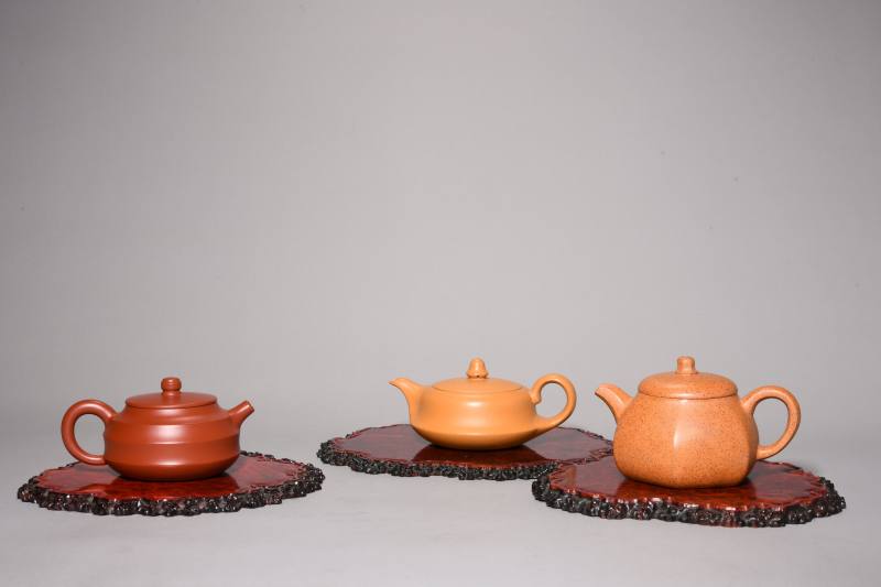 当代 瘿木茶台、紫砂壶六件 - 图2