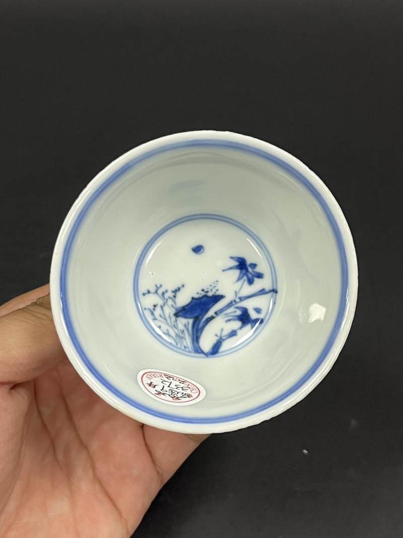 清康熙 青花岁寒三友图杯一对 - 图11