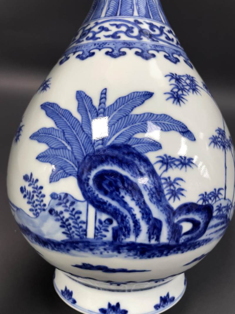 清咸丰 青花竹石芭蕉图玉壶春瓶 - 图9