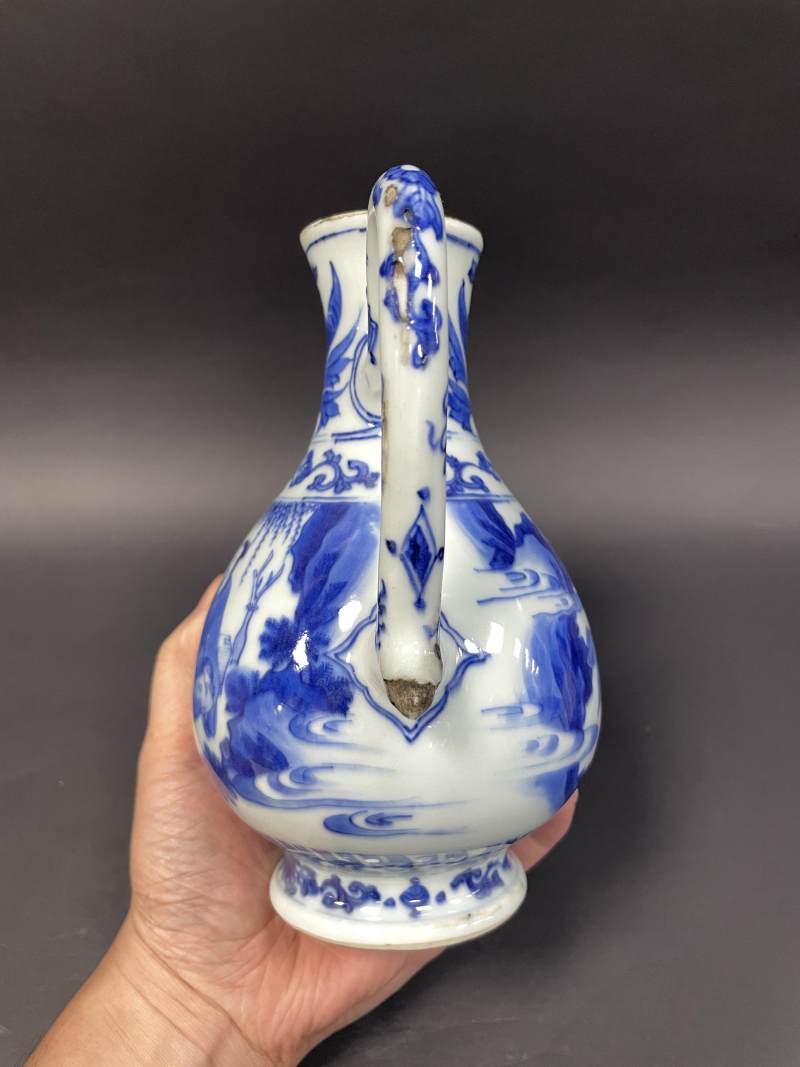 明崇祯 青花高士图执壶 - 图3