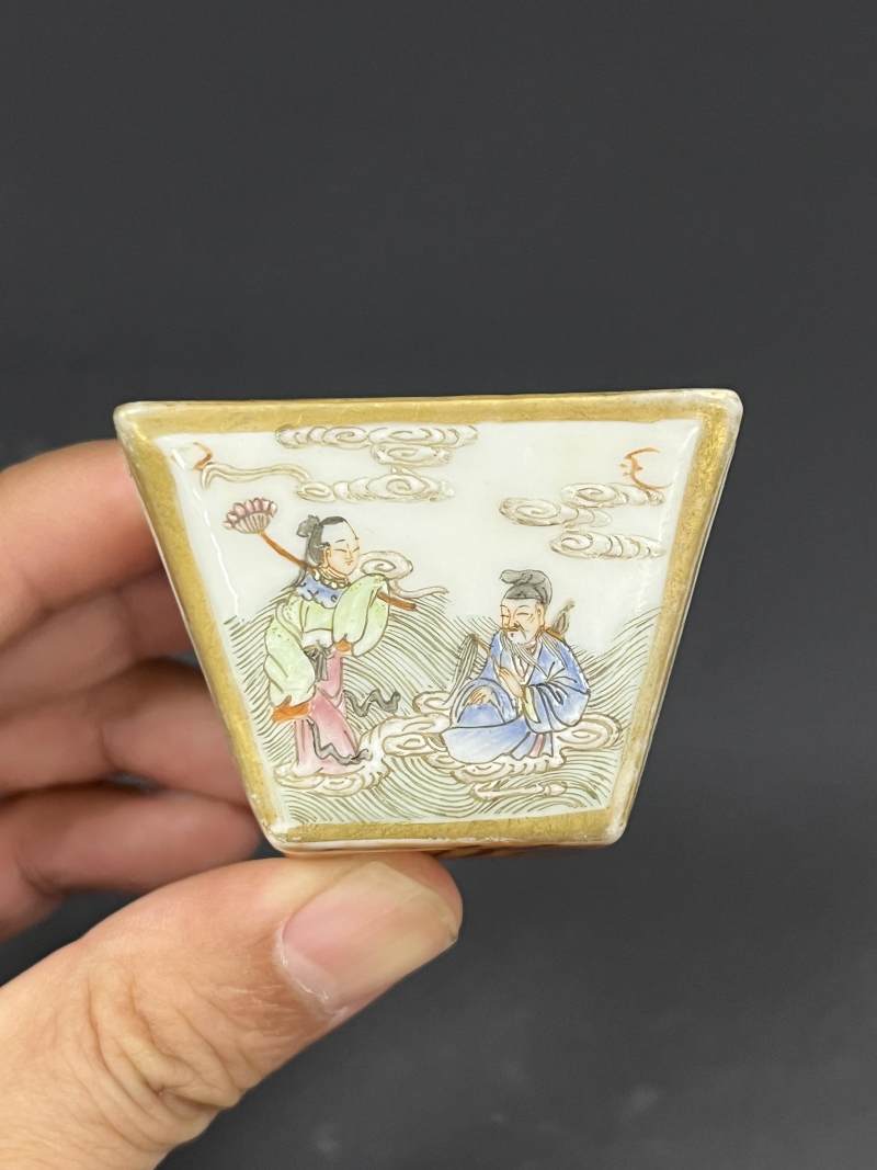 清中期 粉彩八仙过海图斗方杯四只 - 图16