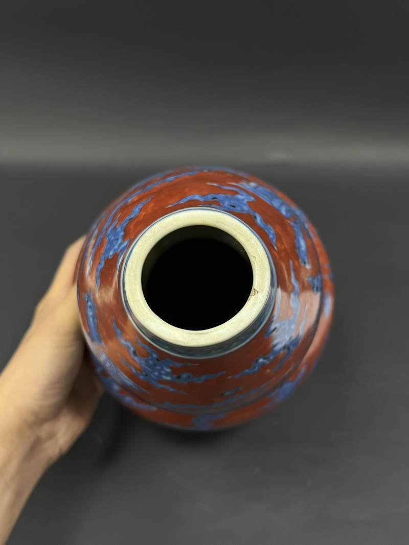 明晚期 红绿地青花龙凤纹葫芦瓶 - 图6