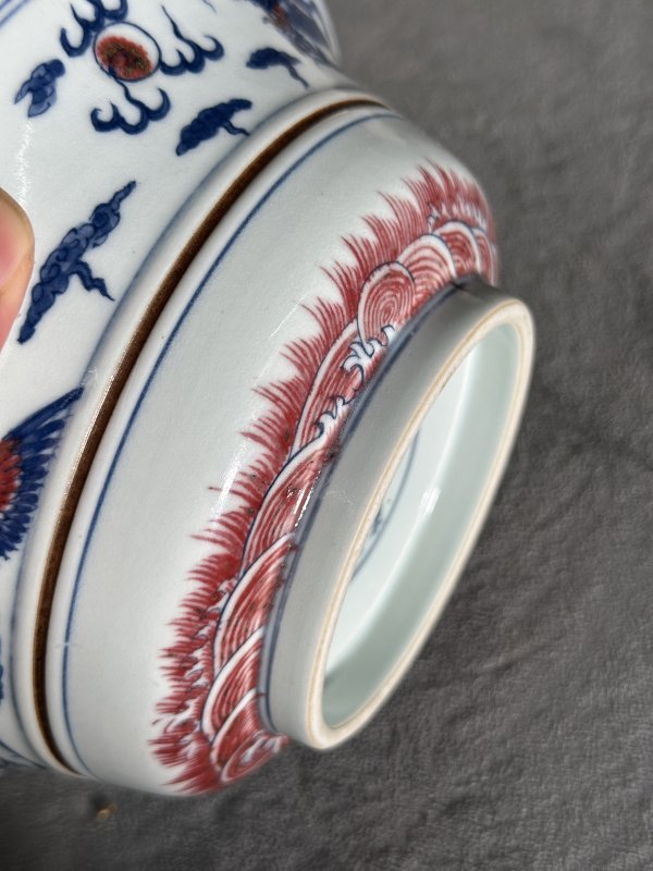 清晚期 青花釉里红龙凤纹折沿碗 - 图10