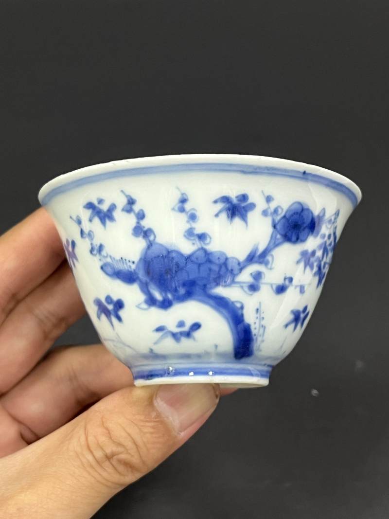 清康熙 青花岁寒三友图杯一对 - 图13