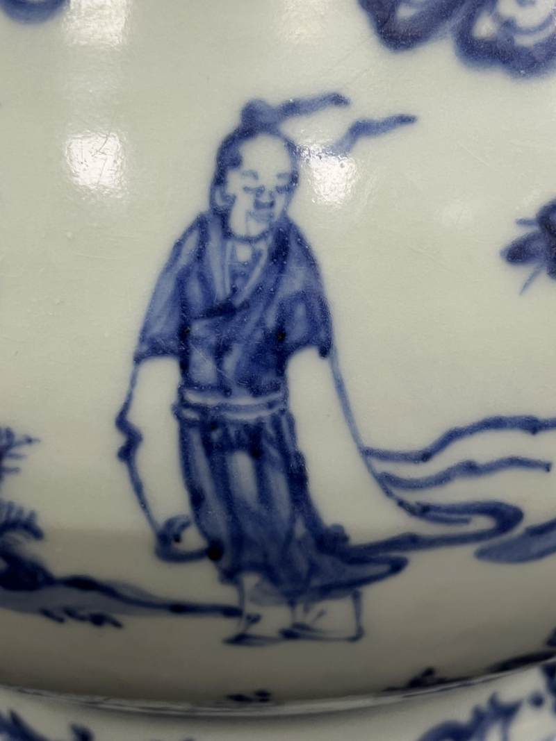 明中期 青花高士图蝠耳大炉 - 图12