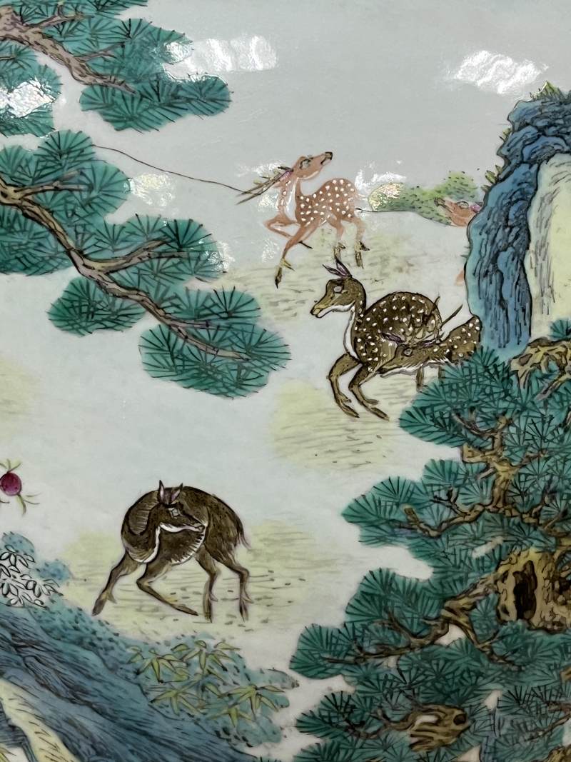 民国 粉彩百鹿图夔凤耳大地瓶 - 图15
