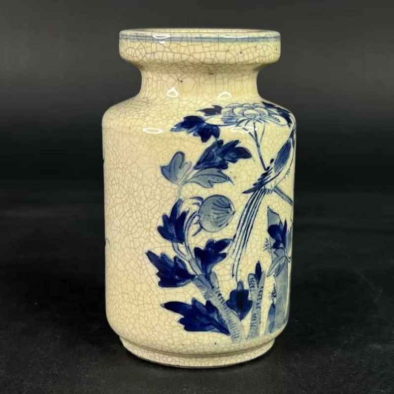 清中晚期 煨瓷青花花鸟纹瓶 - 图21