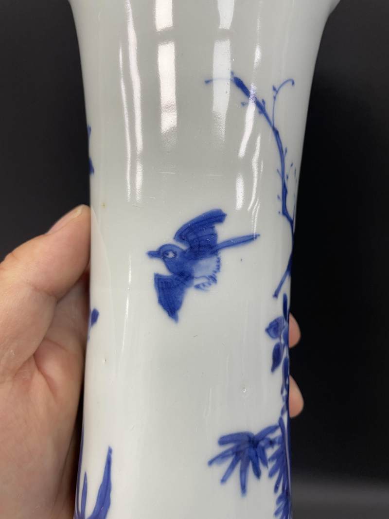明崇祯 青花花鸟纹花觚 - 图7