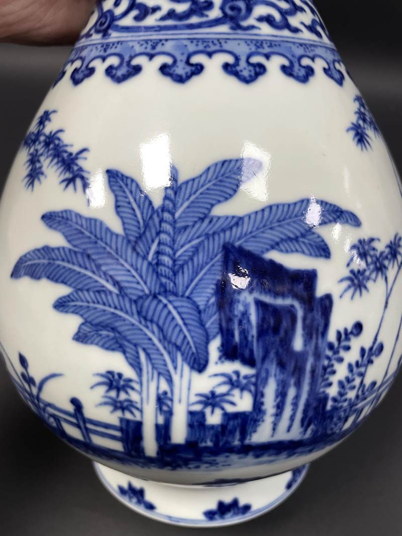 清咸丰 青花竹石芭蕉图玉壶春瓶 - 图11