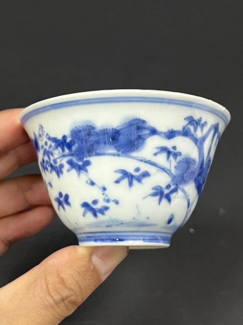 清康熙 青花岁寒三友图杯一对 - 图14