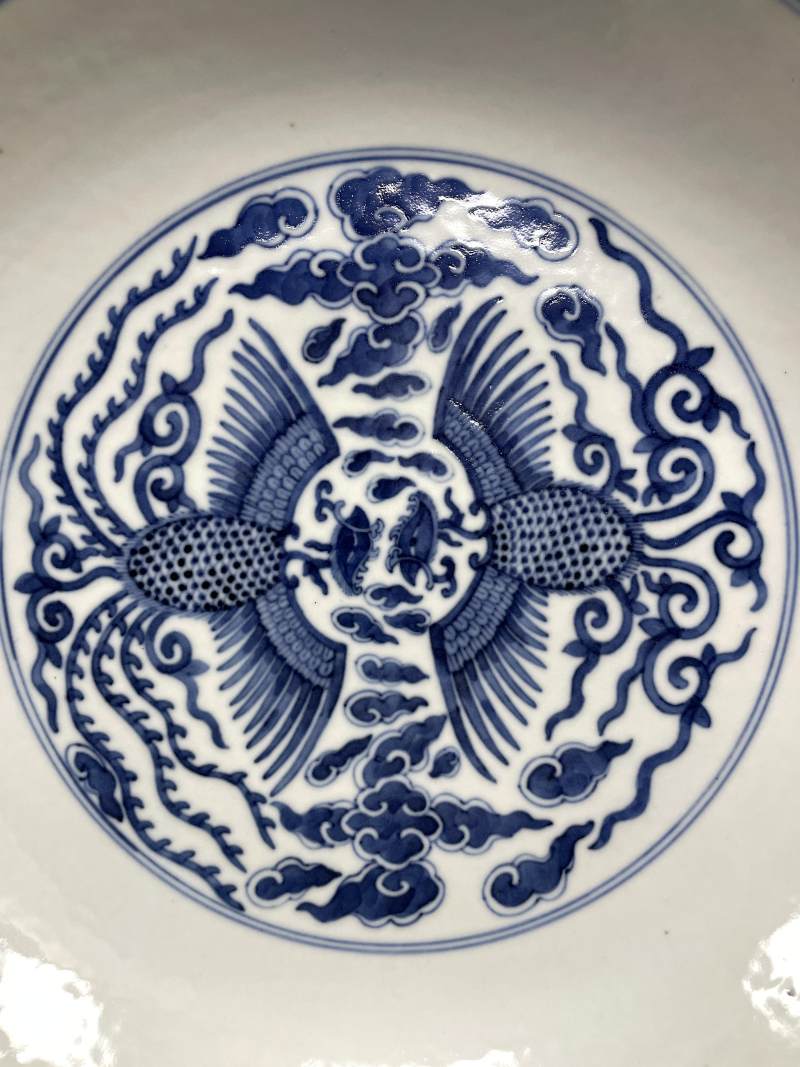 清光绪 青花双凤纹大盘 - 图3