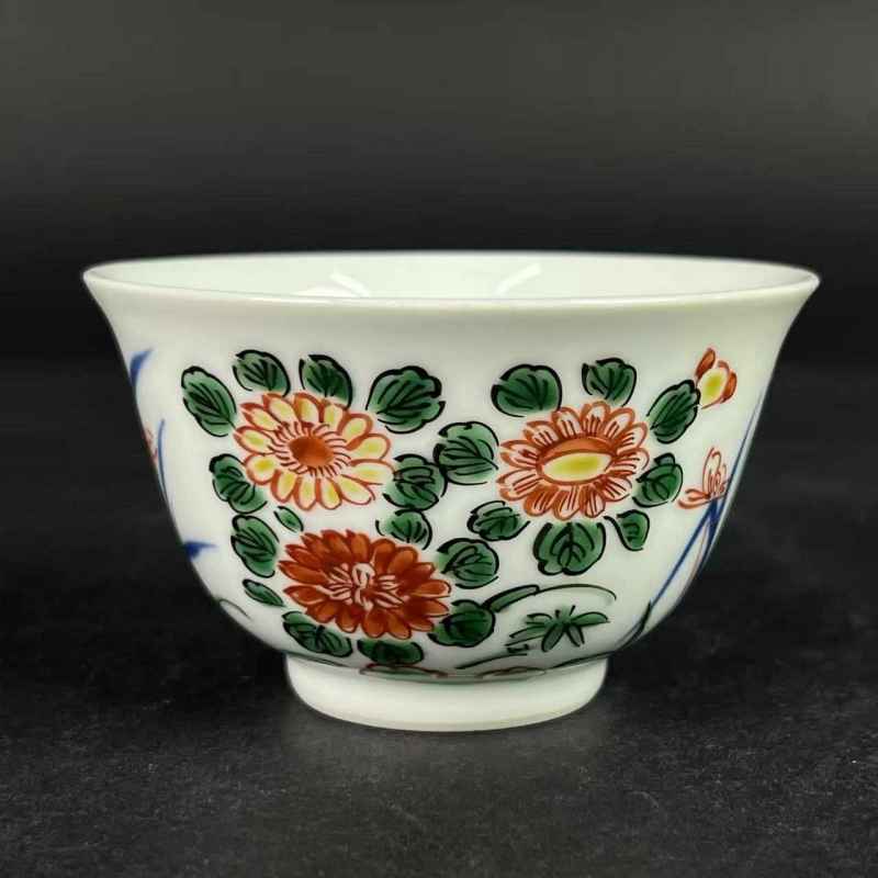 明晚期 青花五彩花卉纹杯 - 图16
