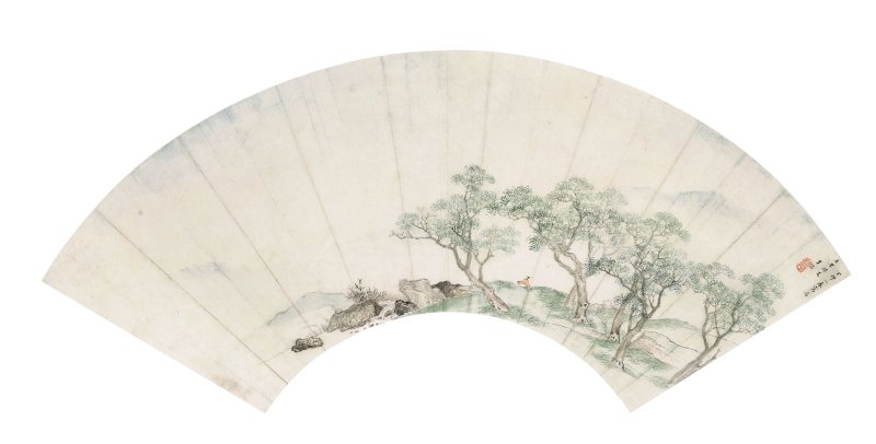 于佶　春山觀雲　設色紙本　扇面鏡心　 一六八七年作 | YU JI (17TH CENTURY) - 图1