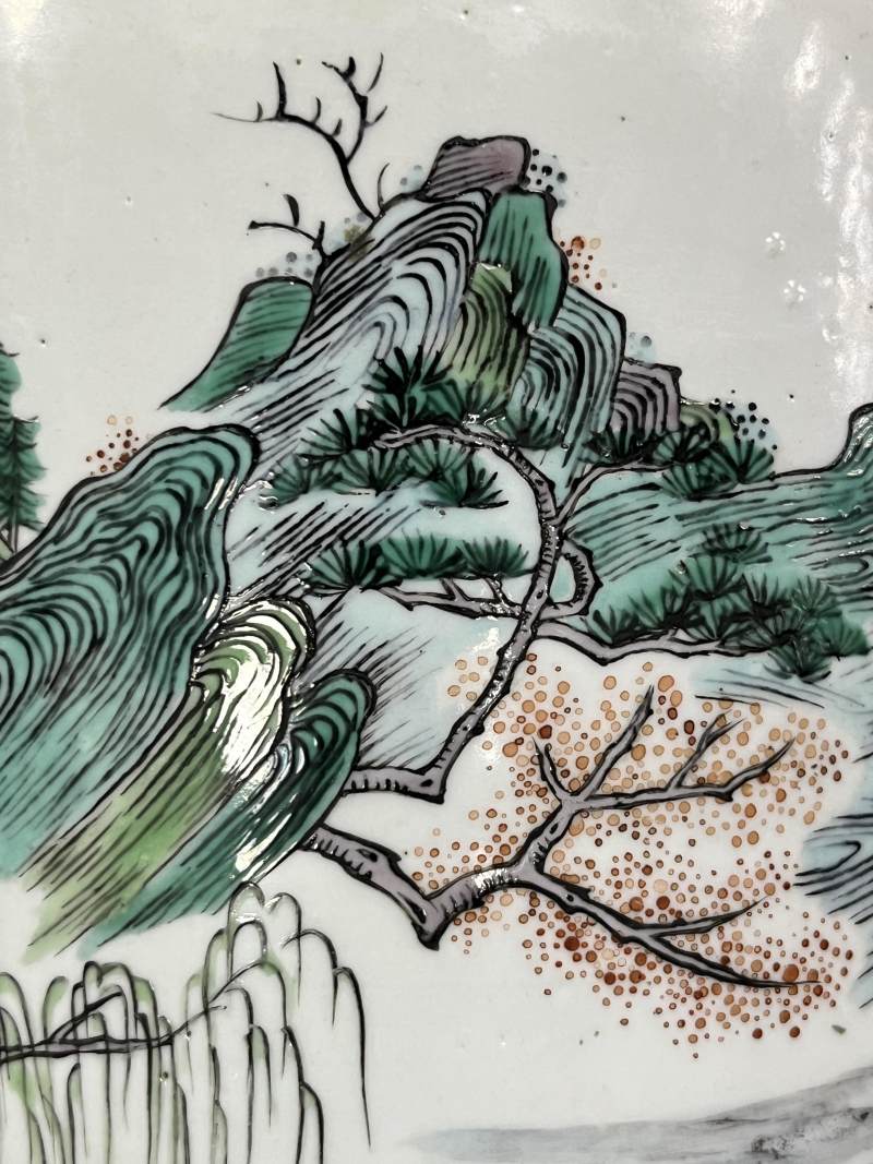 清 五彩披麻皴山水纹大笔筒 - 图12